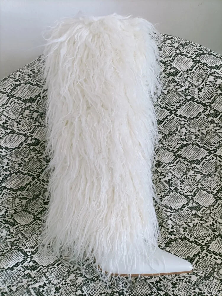 Women's Wedge Leather Mid-Calf Boots - 10cm Heel Metal Buckle Boots