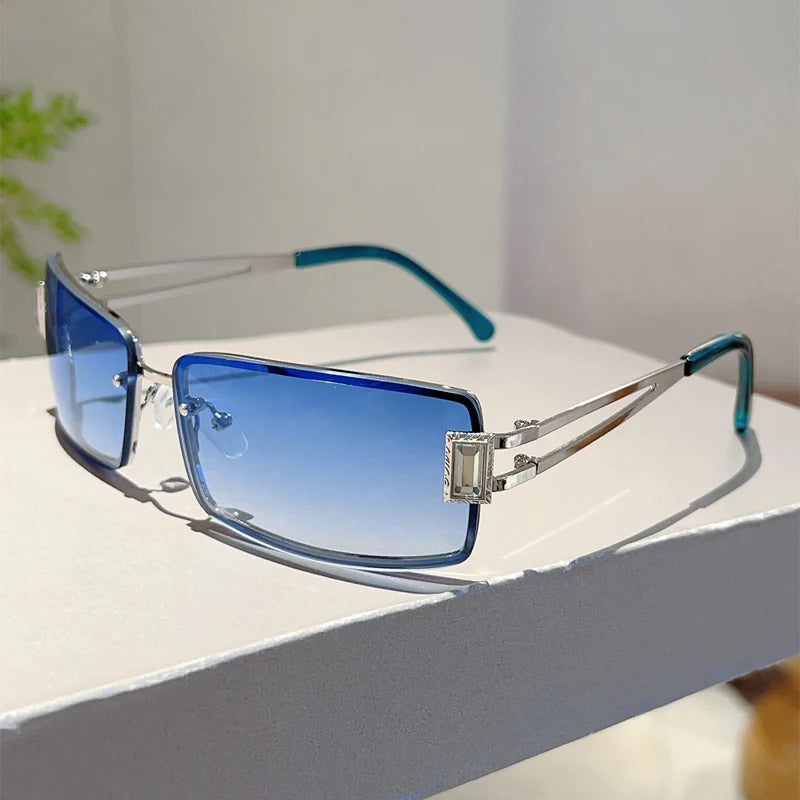 Unisex Rectangle Metal Gradient Sunglasses
