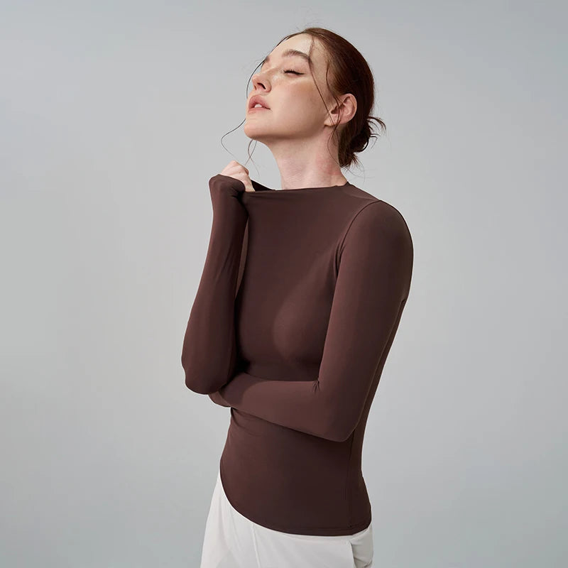 Half-High Collar Slim Fit Yoga Top - Long Sleeve Pilates Fitness T-Shirt