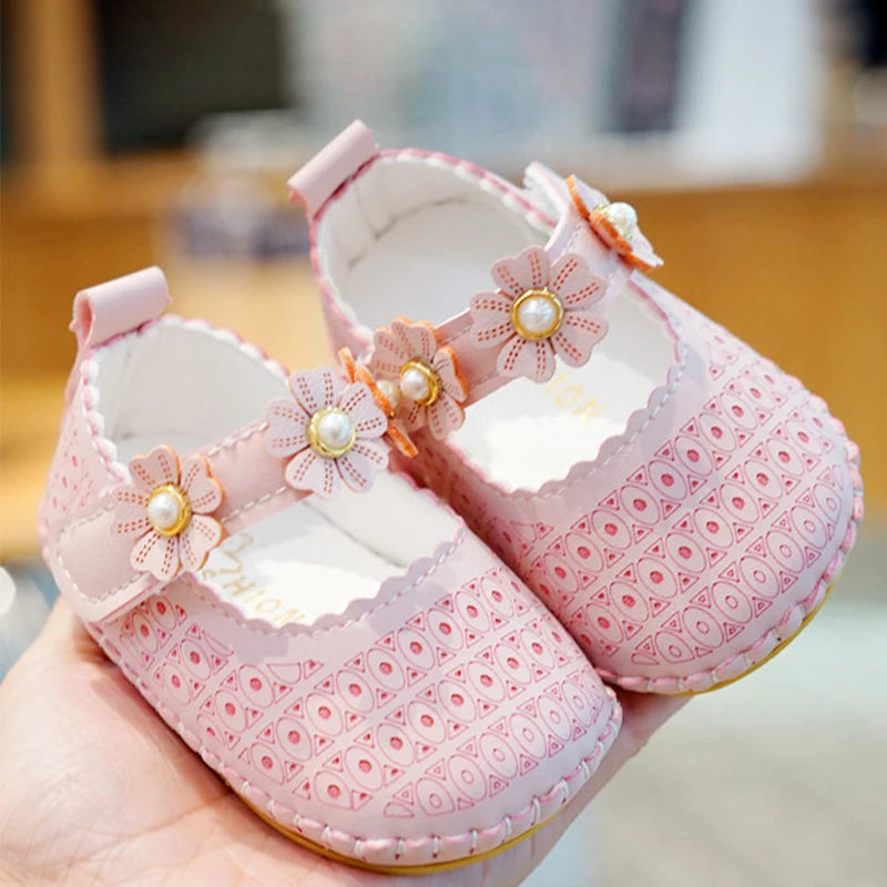 Princess Baby Girls Spring Casual Flower Soft Sole Flat Prewalker Anti-Slip Shoes