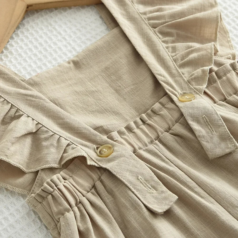 Girl's Summer Cotton  One-Pieces Adjustable Flying Sleeves Shorts Jumpsuits