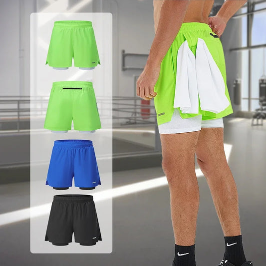 Men's Running Shorts Gym Sports Shorts 2 In 1 Quick Dry Workout Training Gym Fitness Jogging Shorts