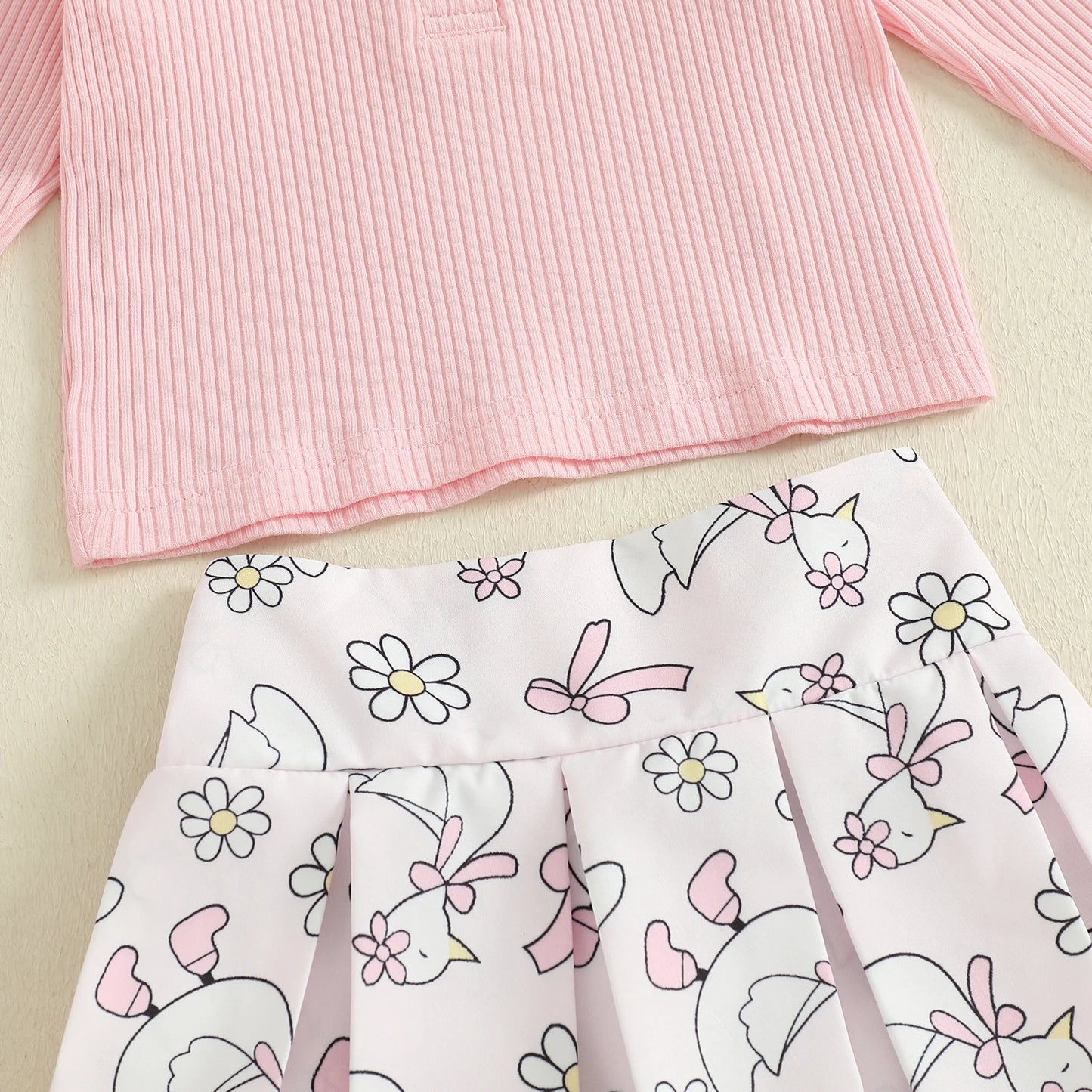 Baby Girls Animal Embroidery Outfit Set - Long Sleeve Top & Floral Print Skirt (0-4Y)