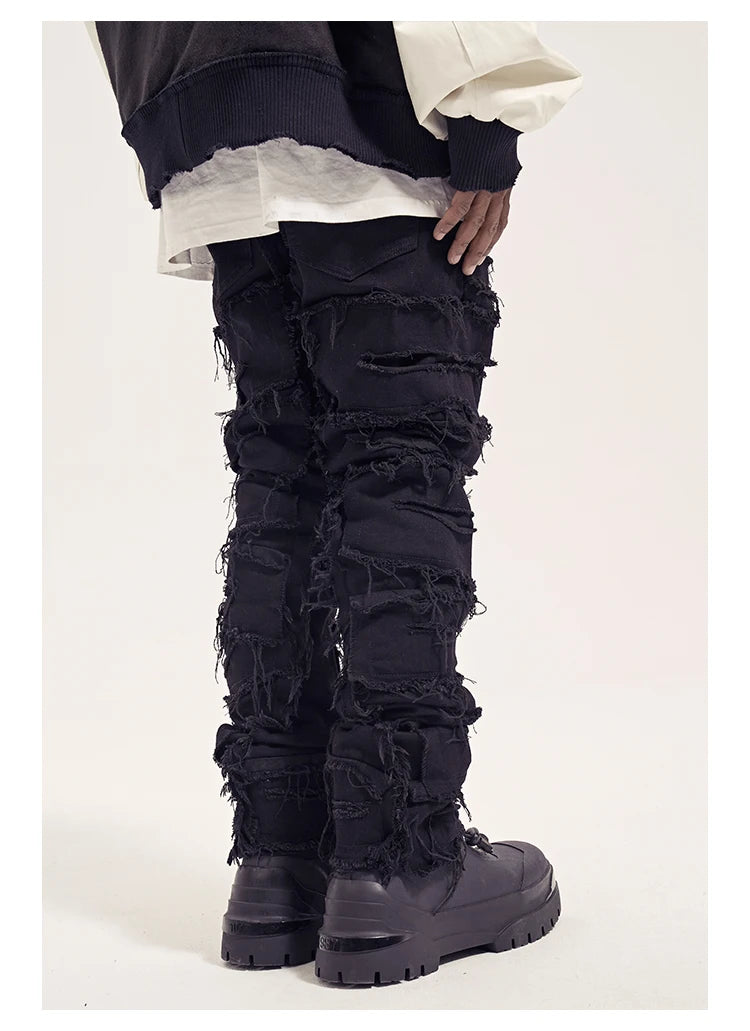 Men's Ripped Denim Straight Patchwork Baggy Jeans