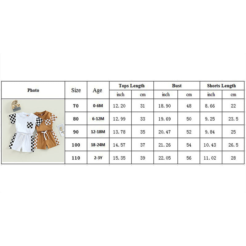 0-3Y Toddler Baby Boy Summer Clothes Sets Plaid Patchwork Short Sleeve Pocket T-Shirt and Elastic Waist Shorts