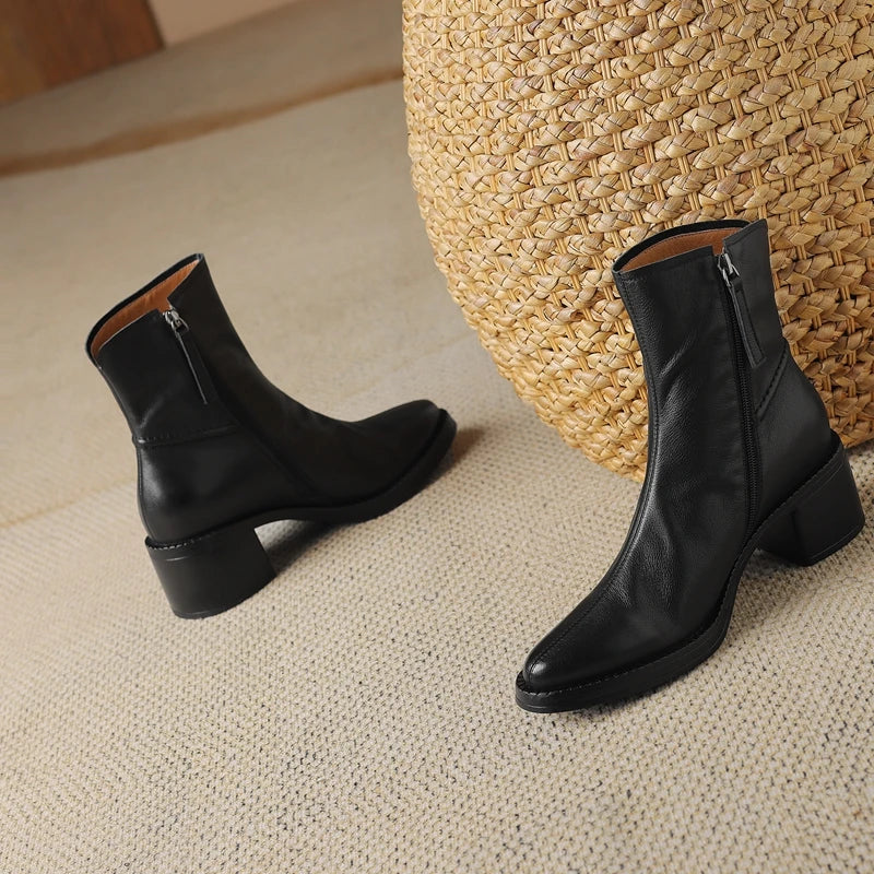 Women's Genuine Leather  Pointed Toe Chunky Heel Western Boots Cowboy Boots