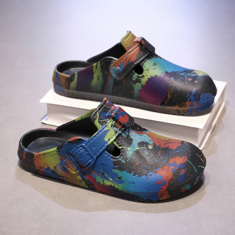 Men's Summer Slippers Platform Sandals Clogs Splashing Ink Design Slides