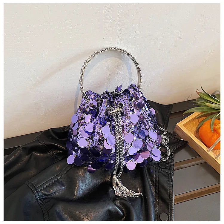 Women's Metal Tassels Sequins Glitter Purse Handbag