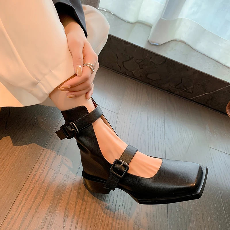 Women Buckles Strap Genuine Leather Shoes