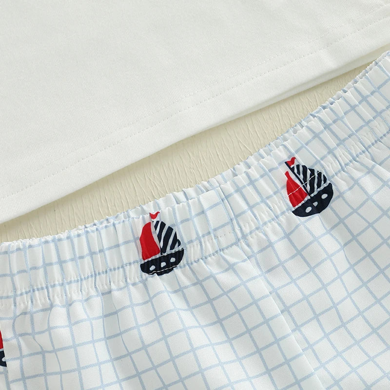Baby Boys' Independence Day Outfit Set - Plaid Short Sleeve Shirt & Sailboat Shorts