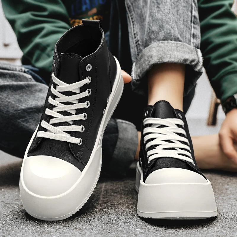 High-Top Platform Sneakers - Men's Leather Skateboard & Tennis Trainers