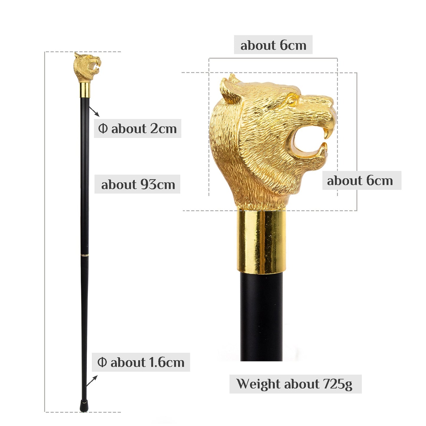 Gold Luxury Tiger Head Handle Fashion Walking Stick for Party Decorative Walking Cane Elegant Crosier Knob Walking Stick 93cm