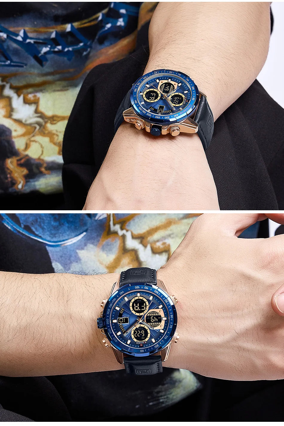 Men's Leather Military Sport Waterproof Watch - Chronograph Quartz Wristwatch