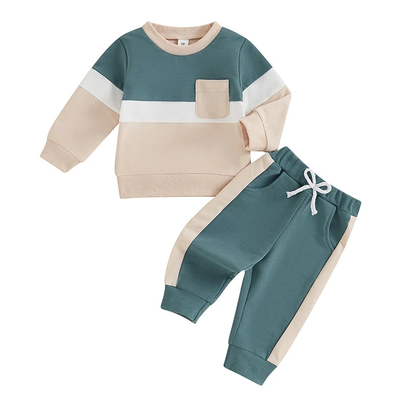 0-4Y Toddler Kids Boys Girls Fall Clothes Sets Contrast Long Sleeve Sweatshirt Tops and Pants Set