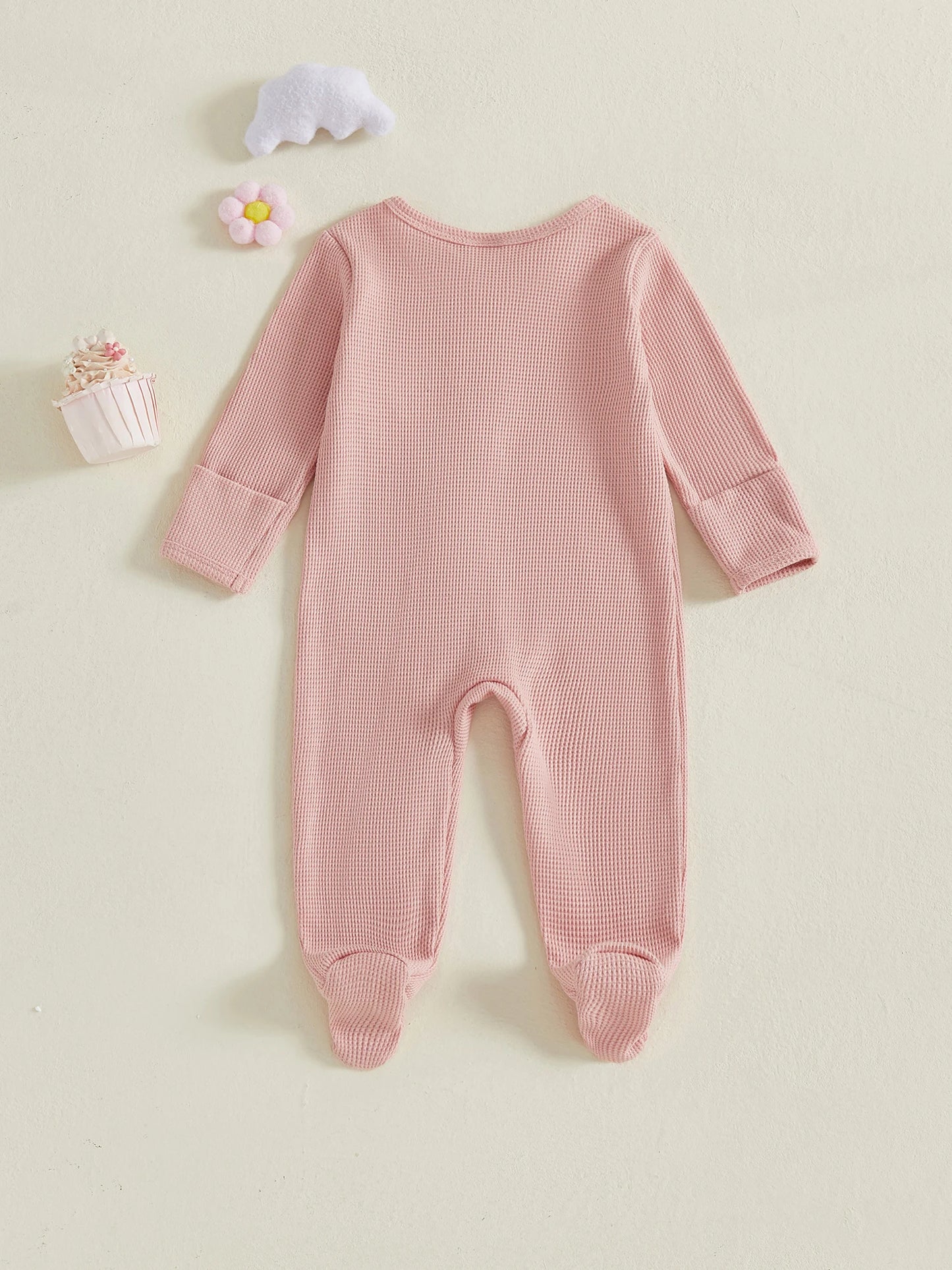 Baby Footed Romper - Long Sleeve Letter Embroidery Jumpsuit (0-12M)