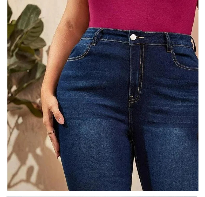 Women Plus Size Full Length High Waist Stretchy Pencil Curve Denim Jeans