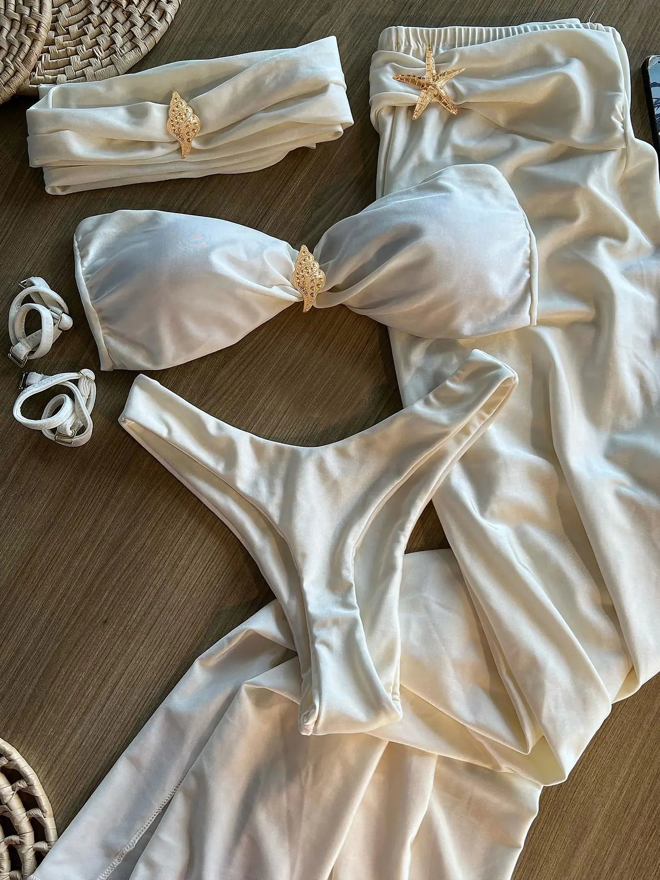 3-Piece Halter Bikini Set with A-Line Skirt Cover-Up