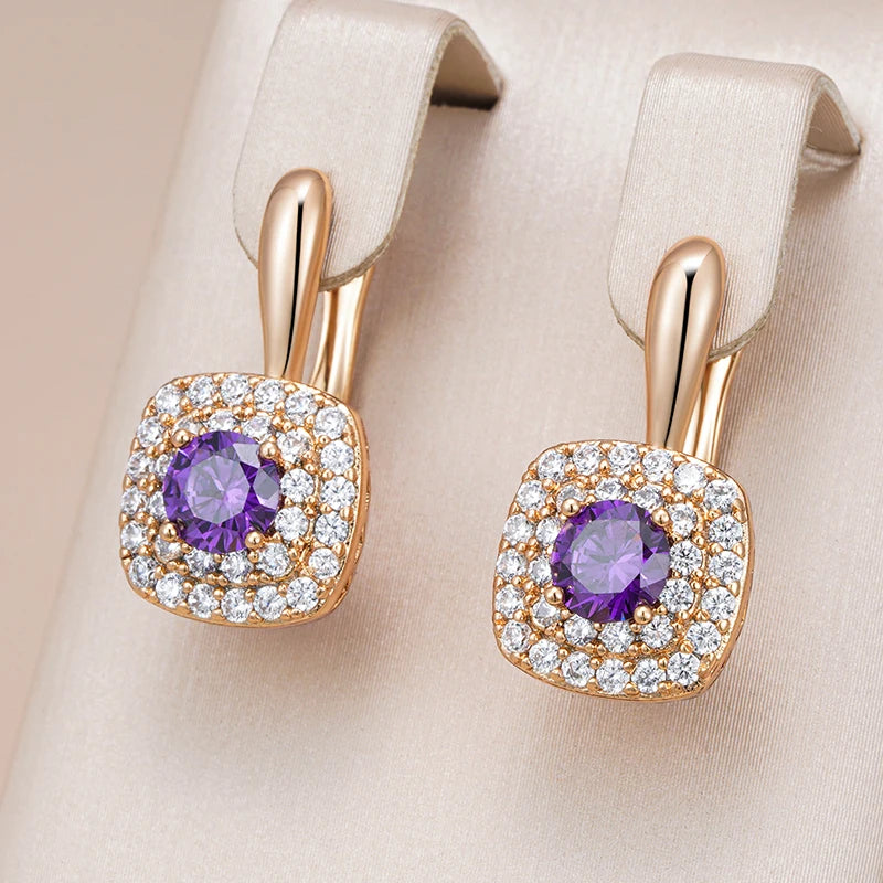 Women Purple Natural Zircon Drop Earrings