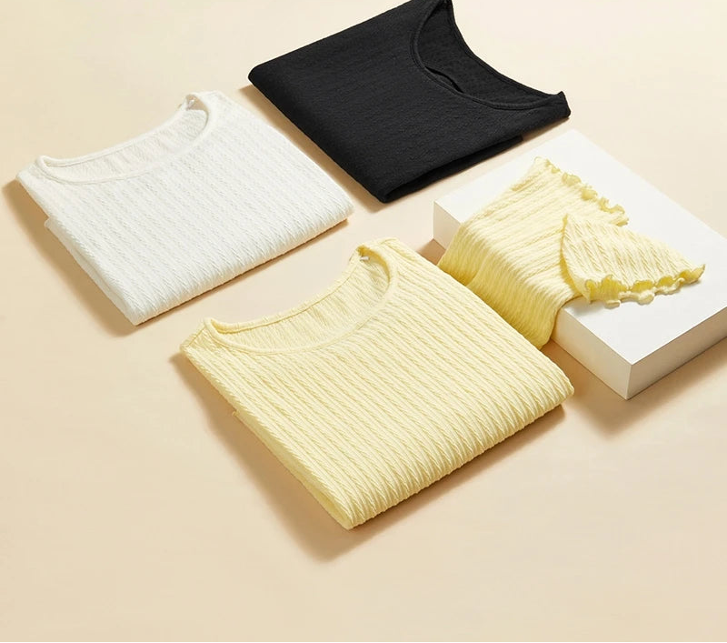 Hollow Out Base Layer Top - Slim Fit Lettuce Trim Undershirt