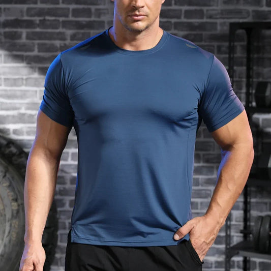 Men's Gym Workout Muscle Fit Shirt Thin Loose-fitting Casual Stretchy Quick-drying Short Sleeve Athletic Running T-Shirt