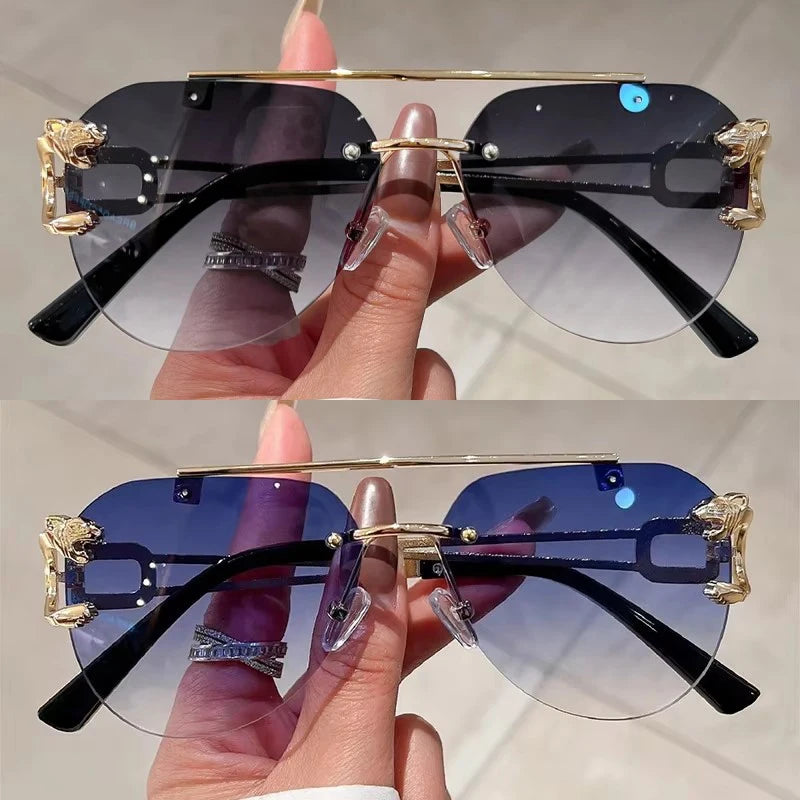 Unisex 2 Pairs Per Set Rimless Gradient Double Bridge Sunglasses