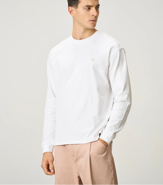 Men's Short Length Oversize 280gsm Sorona Fabric Logo Embroidery Long Sleeve T-shirt