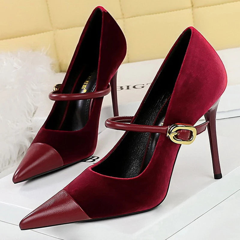 Suede Buckle Design Pumps - Pointed Toe Stilettos Available in 7cm and 10cm Heights
