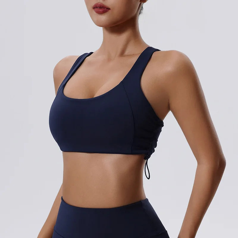Women's High Impact Fitness Yoga Bra Gathered Push Up Sports Back Gym Crop Top Breathable Workout Vest