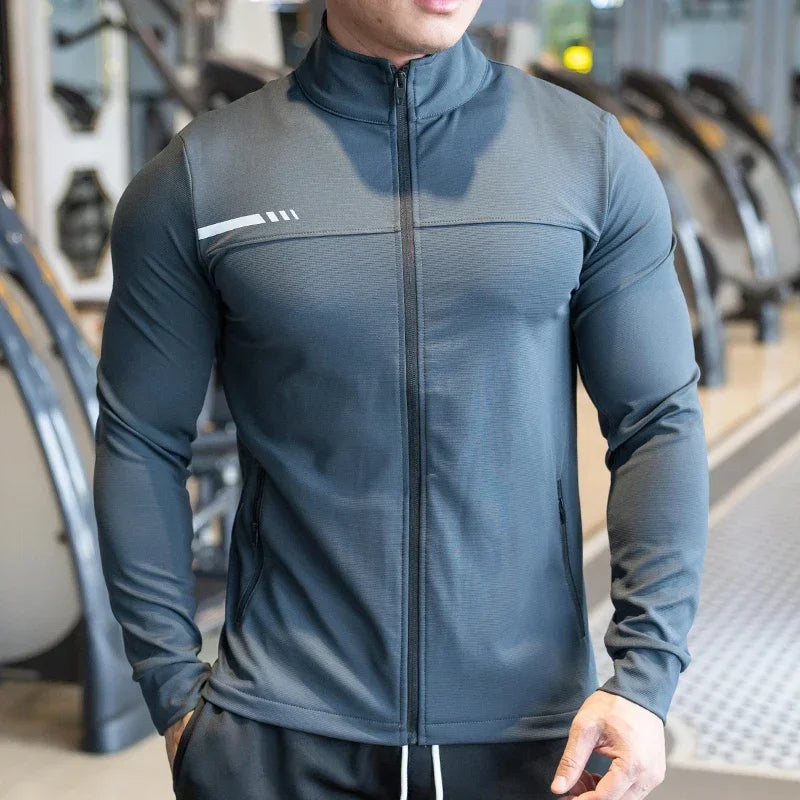 Men's Gym Fitness Running Sport Jacket Outdoor Workout Training Zipped Long Sleeve Shirt