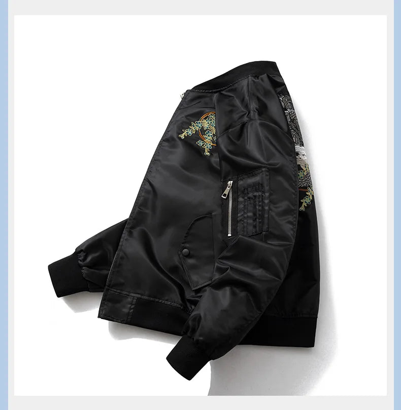 Men's Dragon Embroidered MA-1 Bomber Jacket - Vintage Style