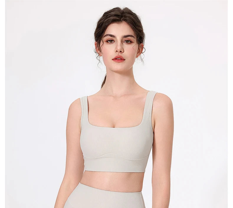 Women's High Impact Fitness Yoga Bra Soft Sports Underwear Square Neckline Gym Crop Top Breathable Workout Top
