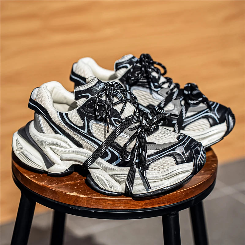 Men's Platform Sneakers - Double Lace Skateboard Running Shoes