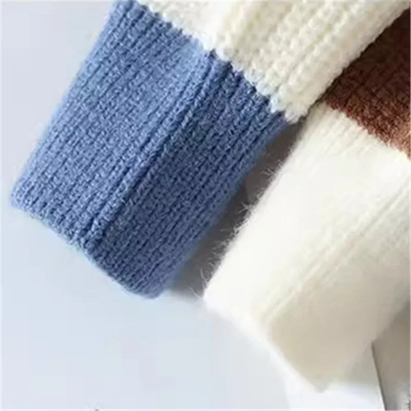 Men's Striped Round-Neck Casual Knit Pullovers Long Sleeve Knitted Sweater