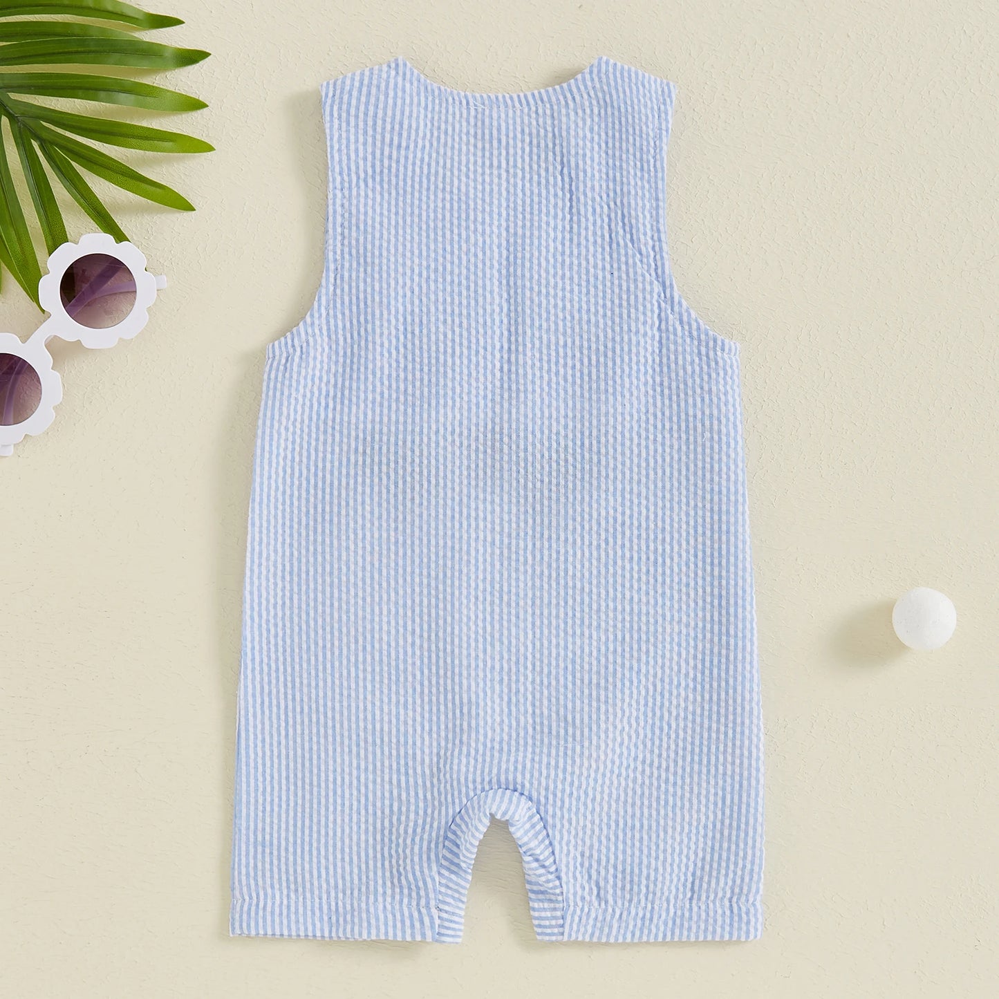 0-18M Baby Boys Romper Sleeveless Crew Neck Striped Print Golf Car Embroidery Summer Jumpsuits Pants