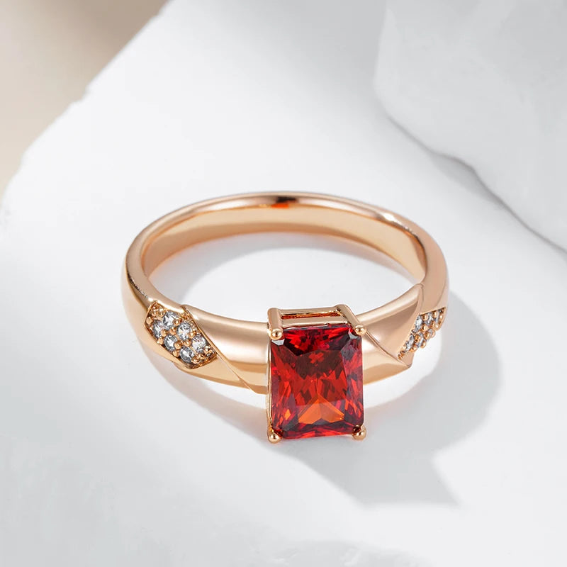 Shiny Square Red Zircon Vintage Ring - Rose Gold