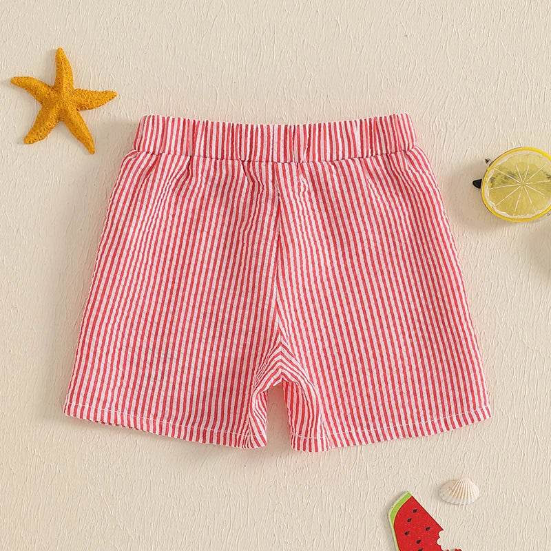 0-4Y Toddler Baby Boys Summer Casual Stripe Crab Embroidery Elastic Waist  Shorts