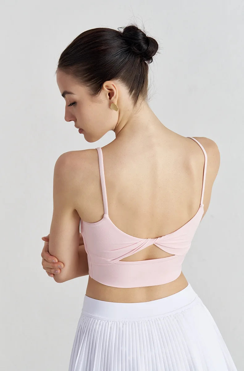 Bowknot Back Sports Bra - Thin Strap Yoga Fitness Bra with Elastic Support