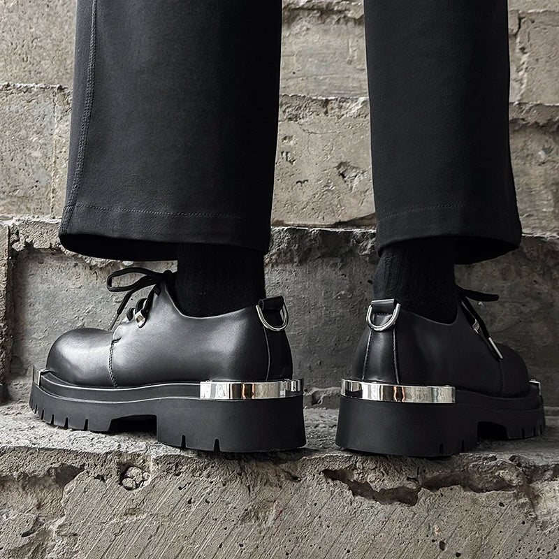 Men's Platform Derby Shoes - Genuine Leather Thick Sole