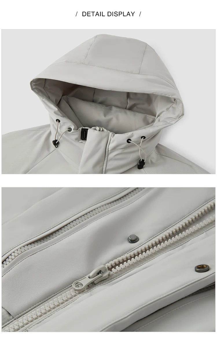 Mid-Length Down Jacket - Men's Color Block Hooded Winter Coat