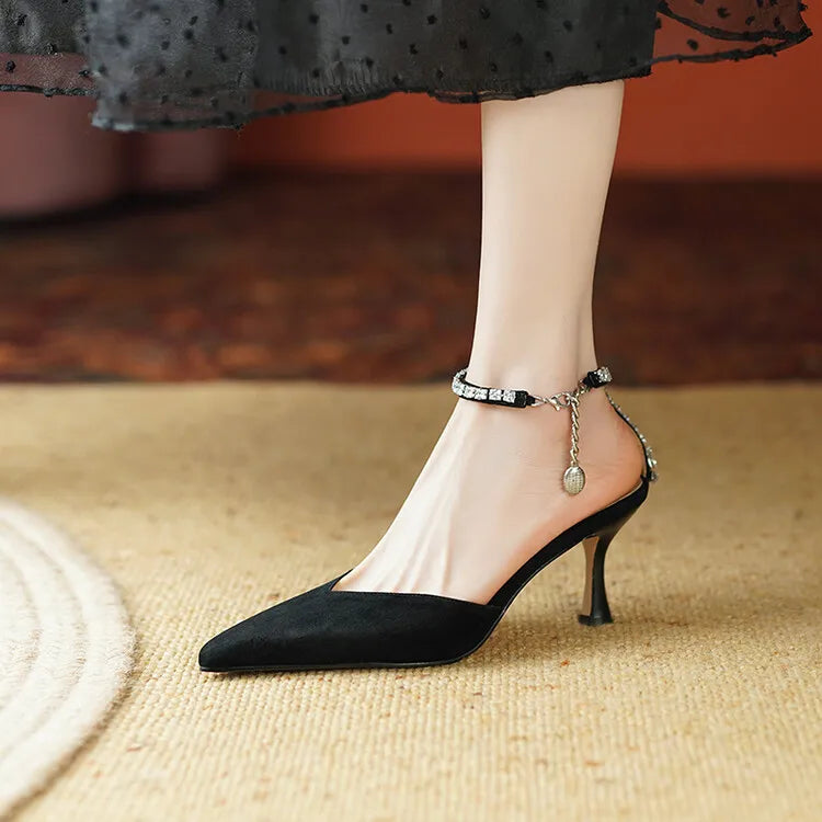 Women's Pointed Toe Rhinestone Wedding Sandals - Bowknot Pendant Pumps