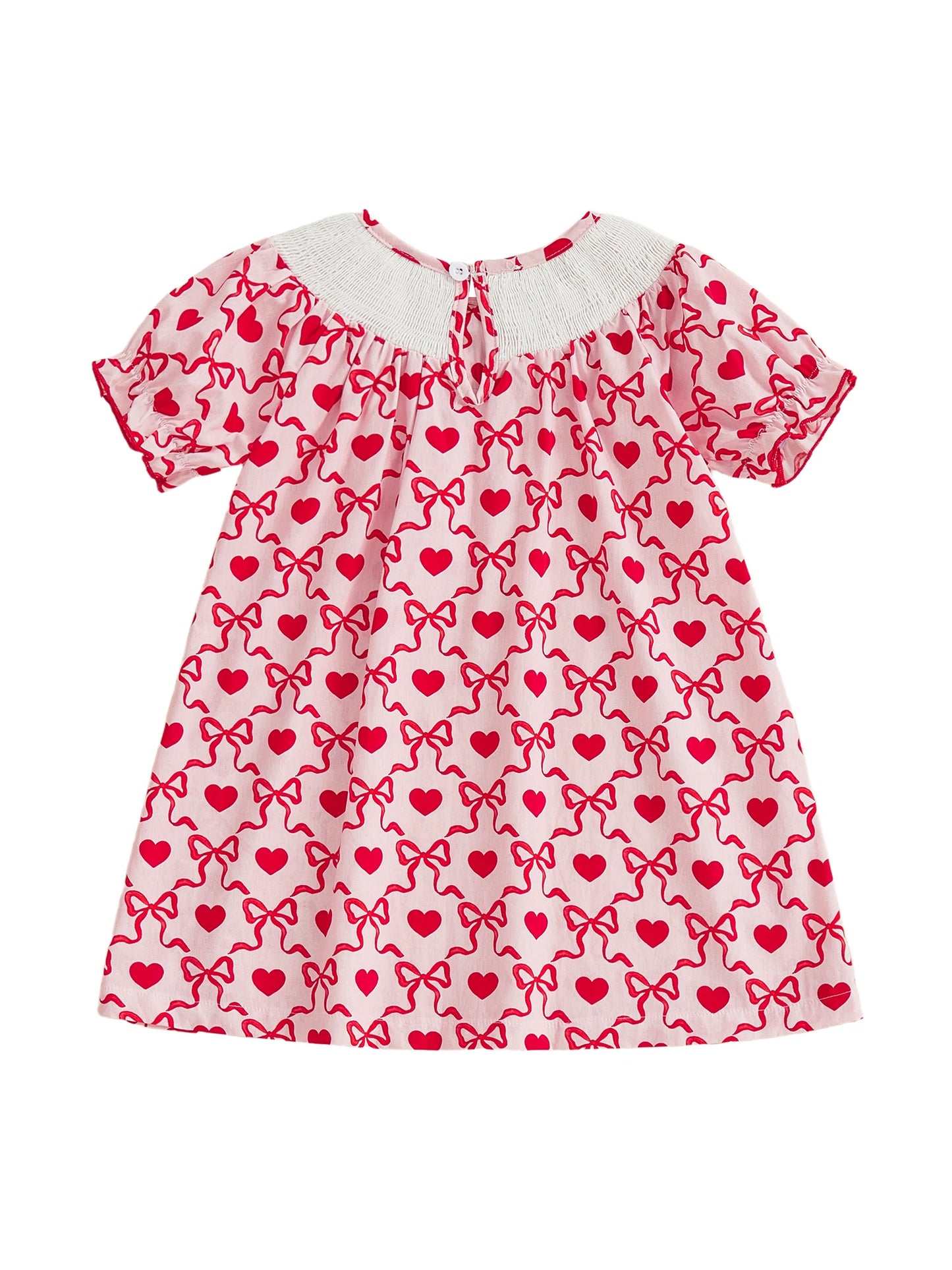 Little Girls Valentine's Day Short Sleeve Heart Embroidery Print A-Line Dress