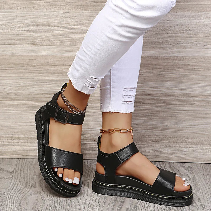 Women's Ankle Strap PU Thick-soled Soft Buckle Sandals