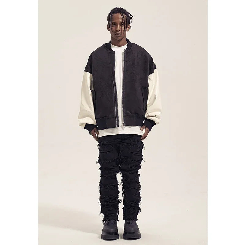 Men's Ripped Denim Straight Patchwork Baggy Jeans