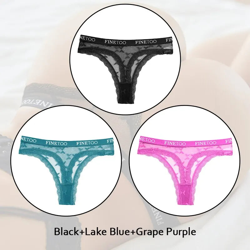 3-Piece Lace Underwear Set - Hollow Heart Design Low Waist Briefs