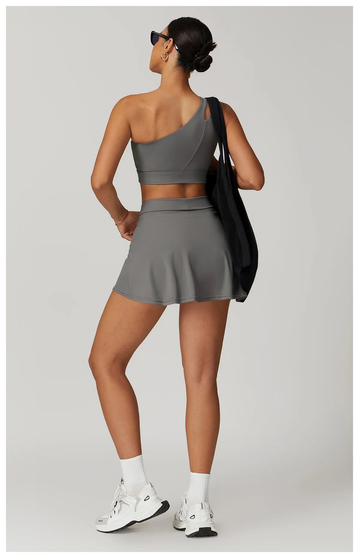 Women’s 2pc Sports Skirt Suit Outdoor Leisure Single Shoulder Bra Suit Quick Drying Tennis Set Yoga workout Skirt Set