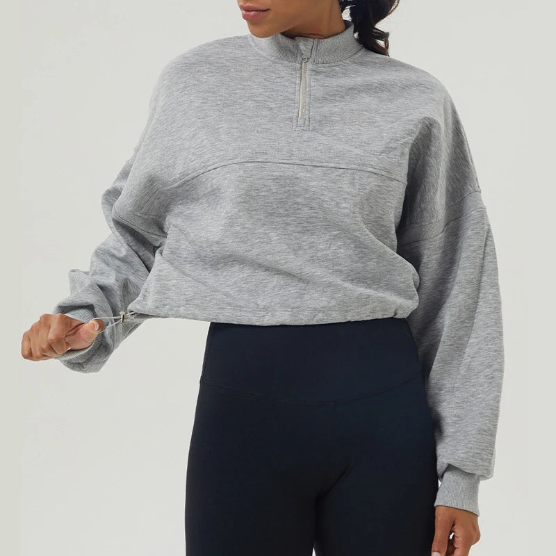 Women's Long Sleeve Loose Half Zipper Gym Breathable Running Top Fitness Workout Jacket