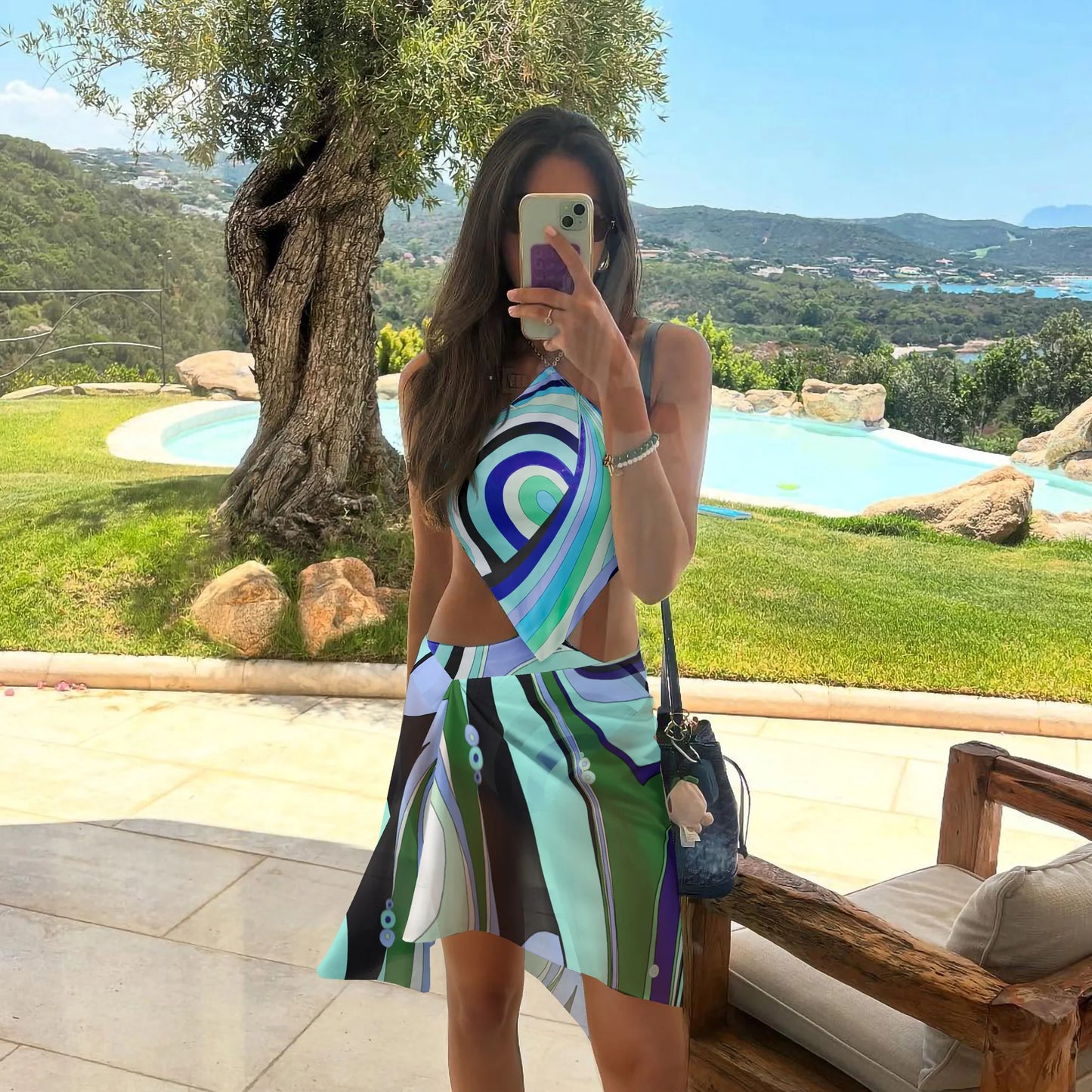 Printed One Piece Swimsuit with Skirt - Skirted Monokini