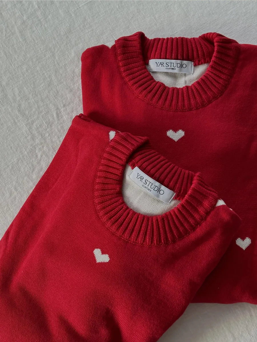 Women's Love Heart Print Knitted Pullover Sweater