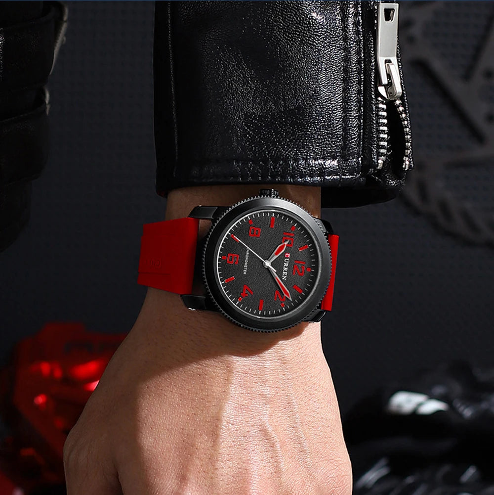 Fashion Quartz Watch - Big Numeral Dial Business Wristwatch with Silicone Strap for Men