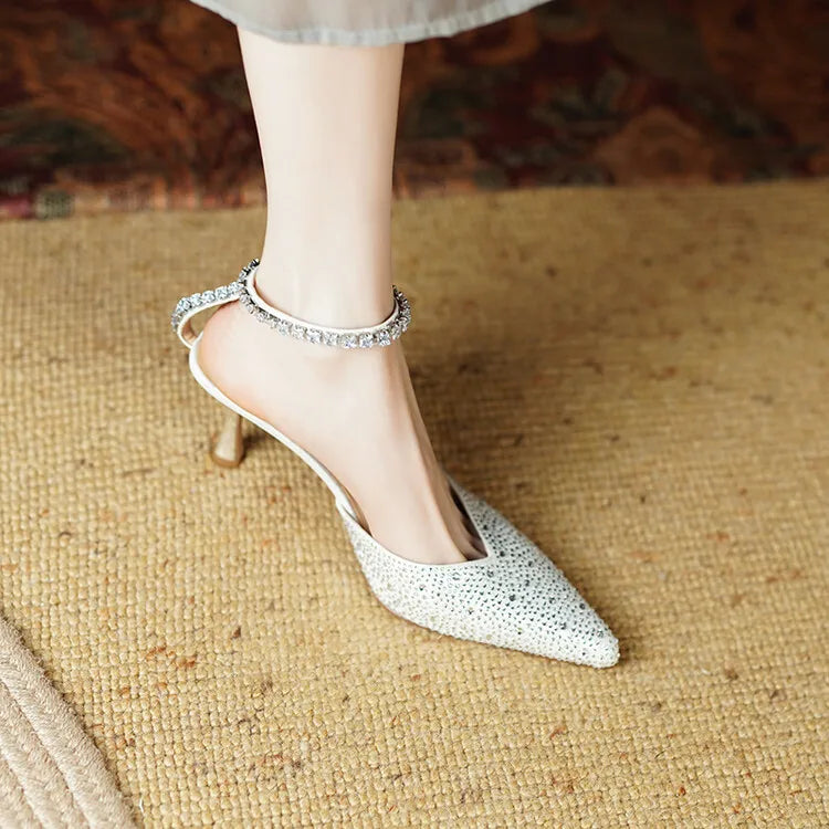 Women's Pointed Toe Rhinestone Wedding Sandals - Bowknot Pendant Pumps